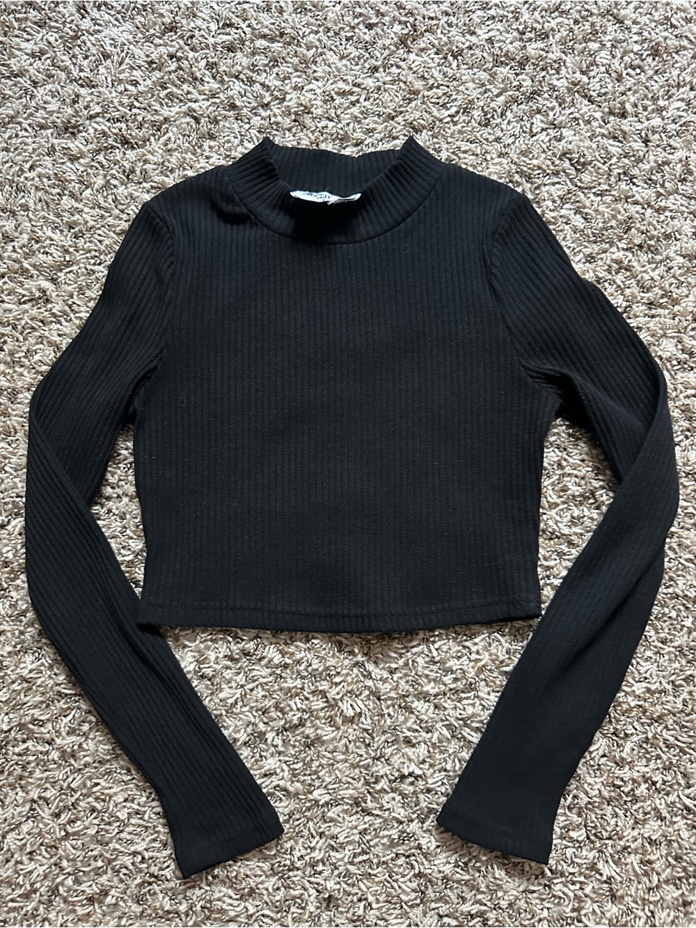 Princess Polly Black Ribbed Mock Neck Long Sleeve Crop